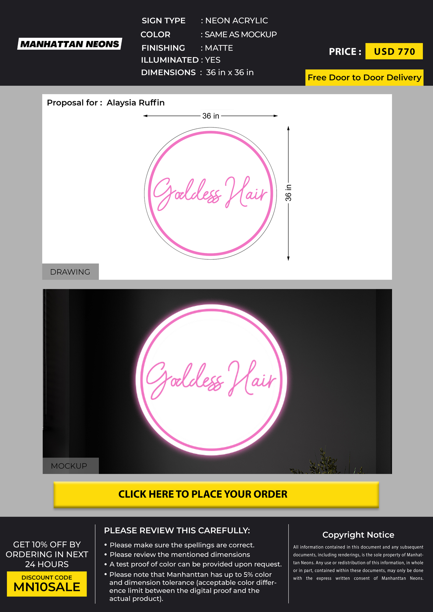 Neon Acrylic Sign for Alaysia Ruffin