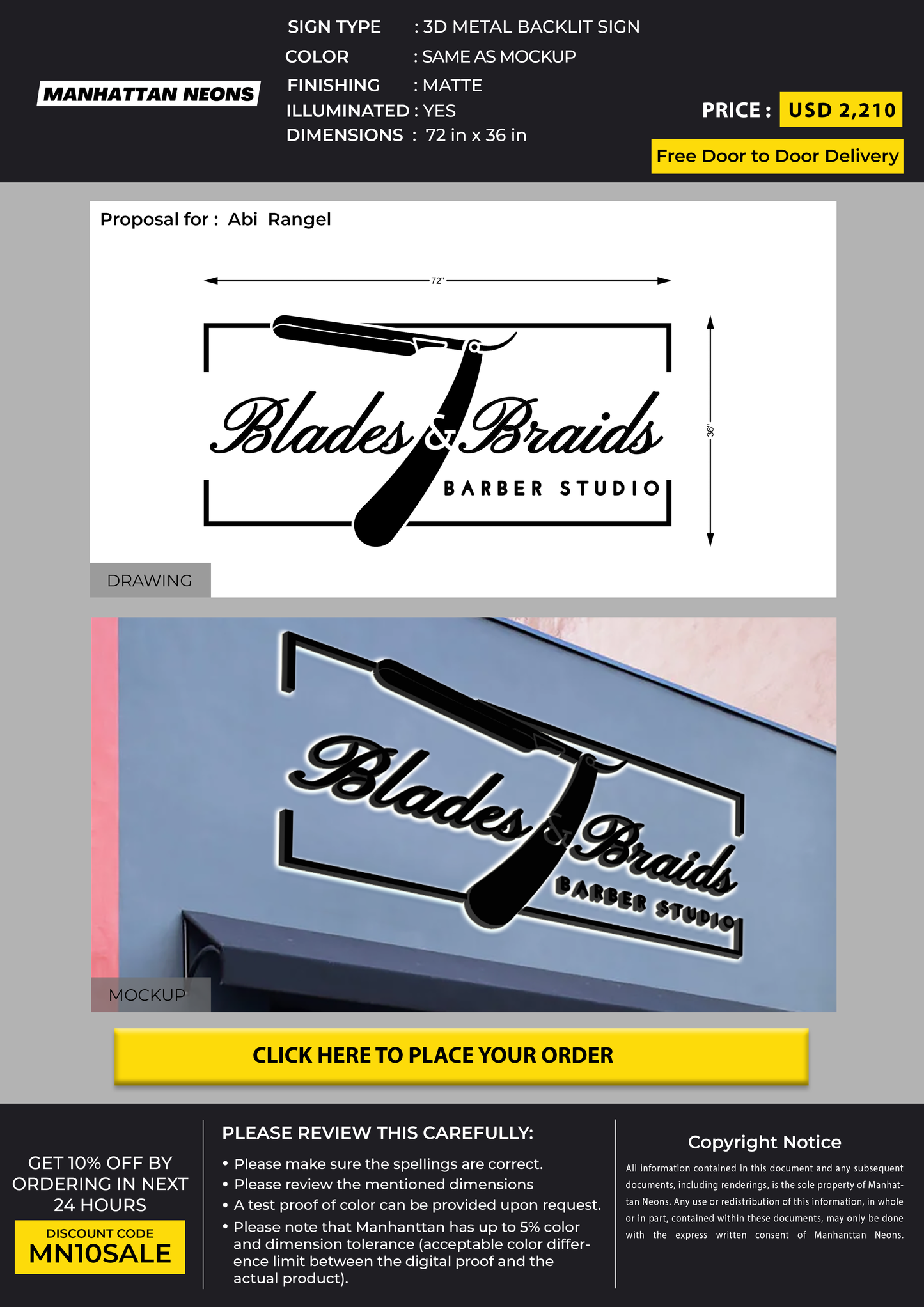 3D Metal Backlit Sign For Abi Rangel