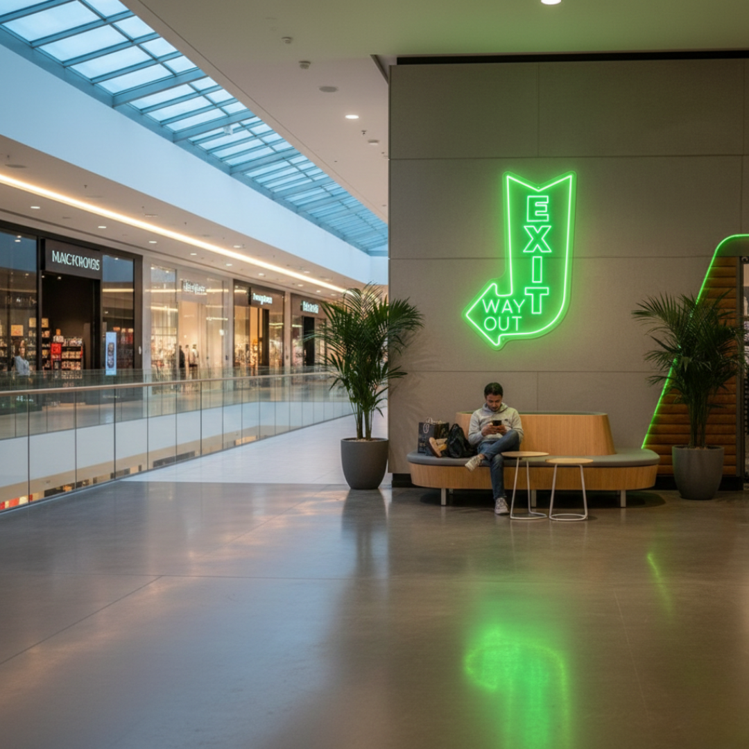 Bright Exit Way Out LED neon Sign by Neon.Shop for clear exit directions