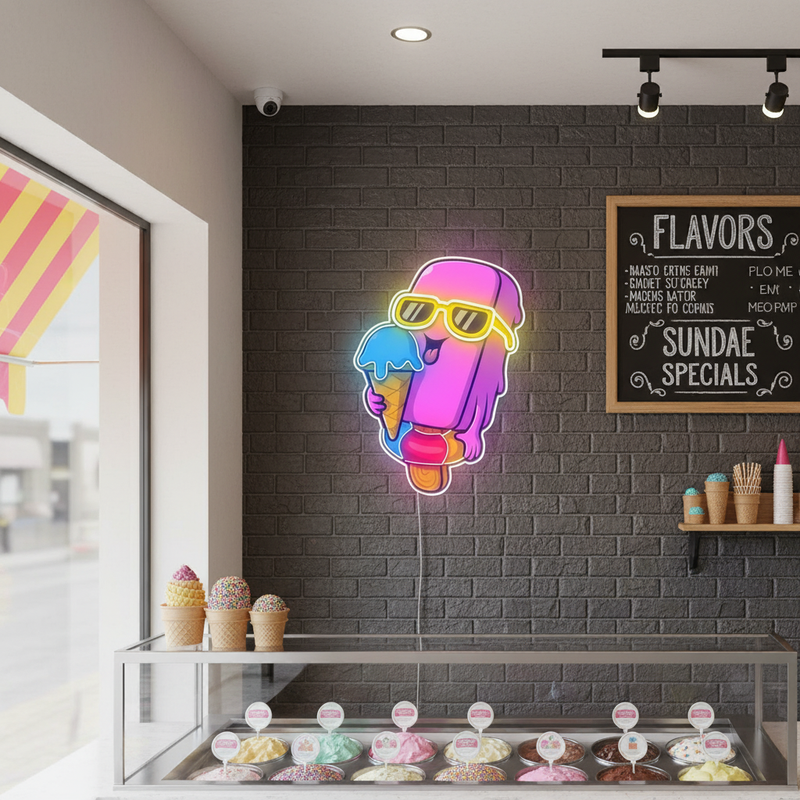 Cool Ice Cream Under UV Light | Neon Artwork Extravaganza