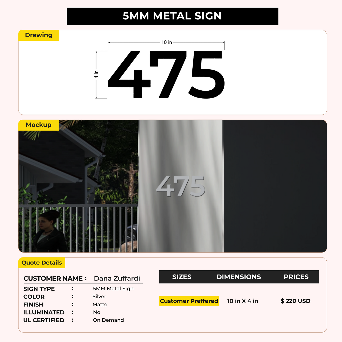 5mm Metal sign for Dana Zuffardi