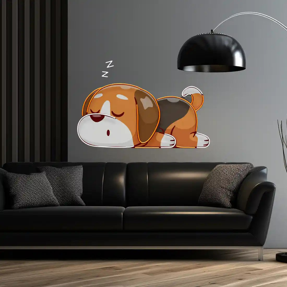 Dog Falling Asleep UV Art LED Neon Sign in orange and white colour by manhattanneons.com