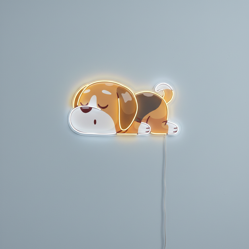 UV LED neon sign featuring Dog Falling Asleep design by Neon.Shop