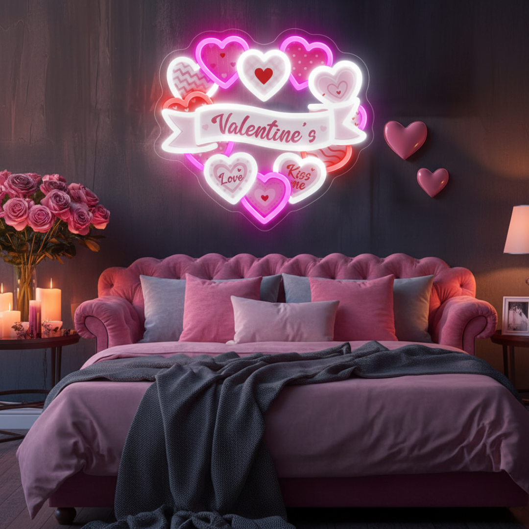 Heart Love UV Print Valentine’s Day Neon Sign with vibrant LED glow by Neon.Shop