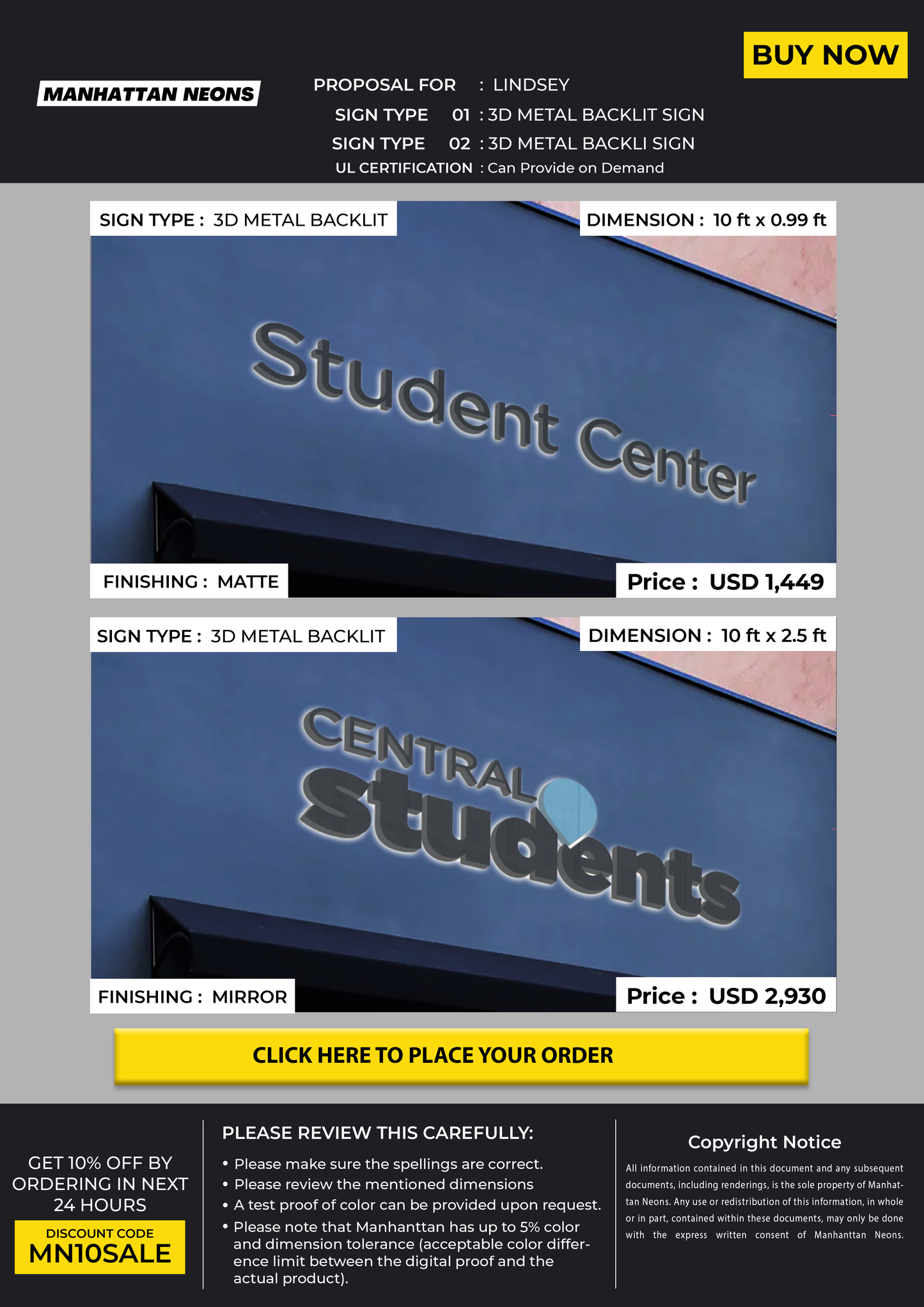 3D Metal Backlit Signs for Lindsey