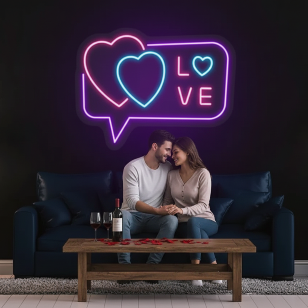 Love Found Online Couple Valentine’s Day neon sign glowing in vibrant LED lights, romantic wall décor by Neon.Shop