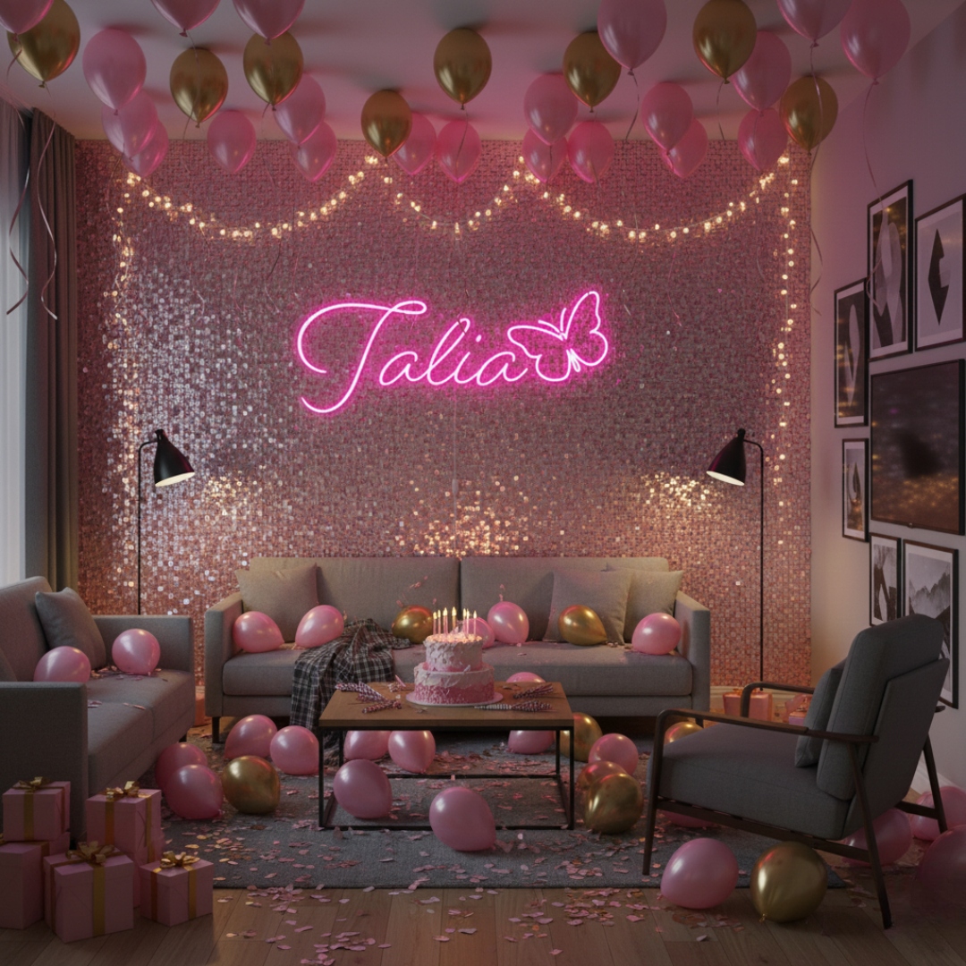 Talia LED Neon Sign in premium LED tubing, custom wall-mounted décor by Neon.Shop for home and parties.”