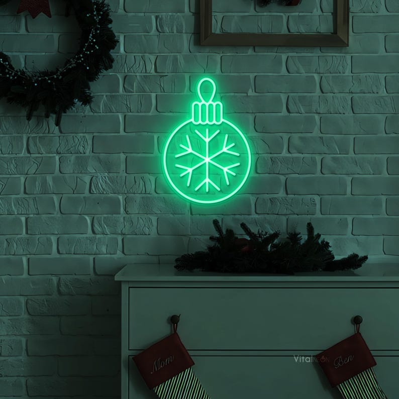 Tree Ornament Merry Christmas Neon Sign by Neon.Shop featuring glowing Christmas ornament design with festive Colors