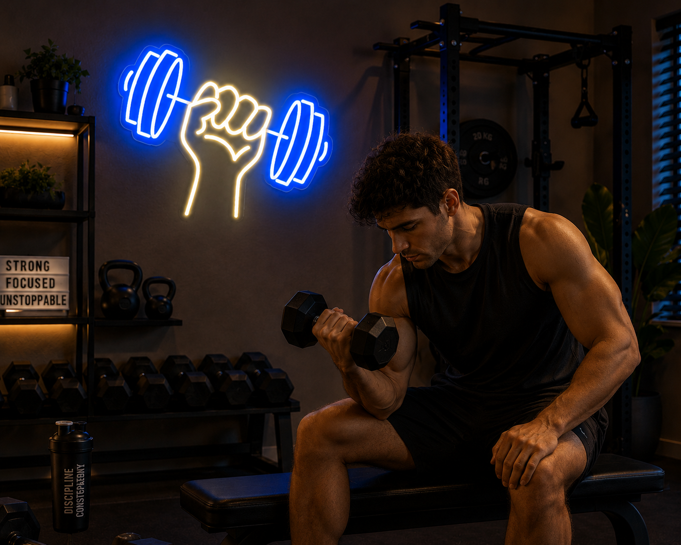 Neon Dumbbell Sign Home Gym Wall Decor