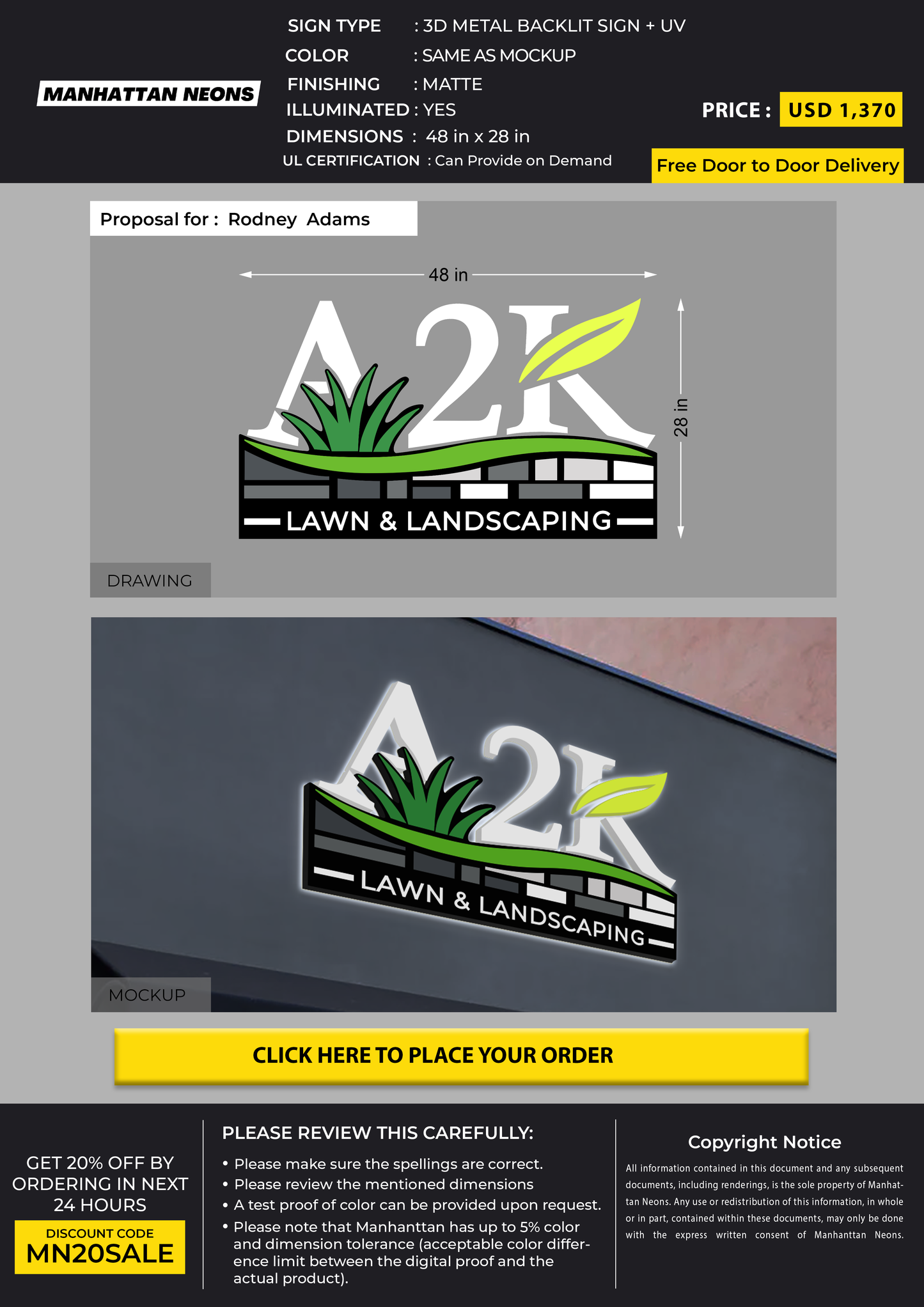 3D Metal Backlit Sign for Rodney Adams