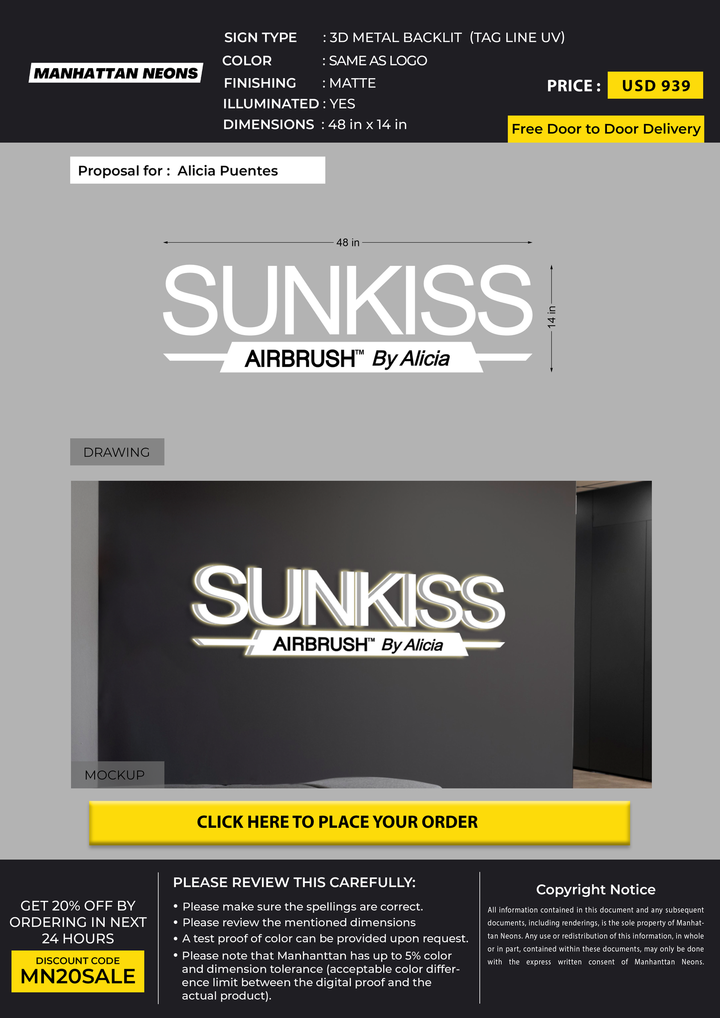 3D Metal Backlit Sign for Alicia Puentes