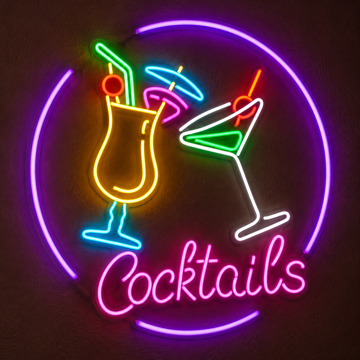 Cocktails Neon Sign Vibrant Home Mini Bar Accent