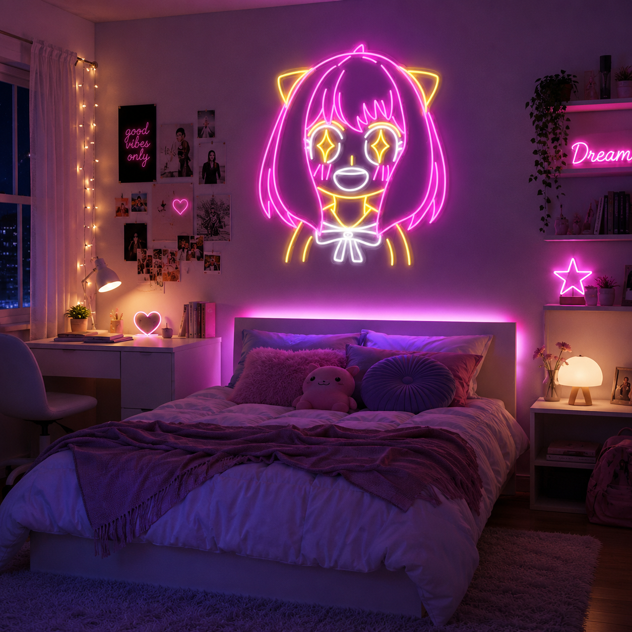 Anime Girl Neon Sign Cute Wall Decor for Teen Bedrooms