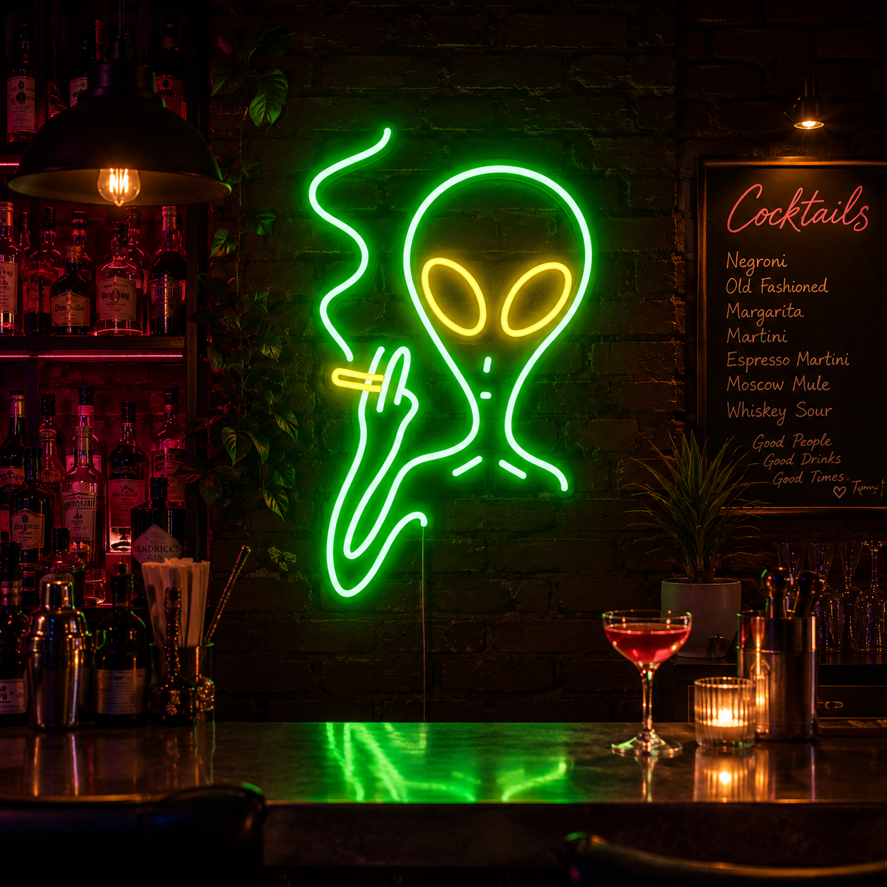 Neon Sign "Chill & Smoke" Stylish Bar Wall Décor