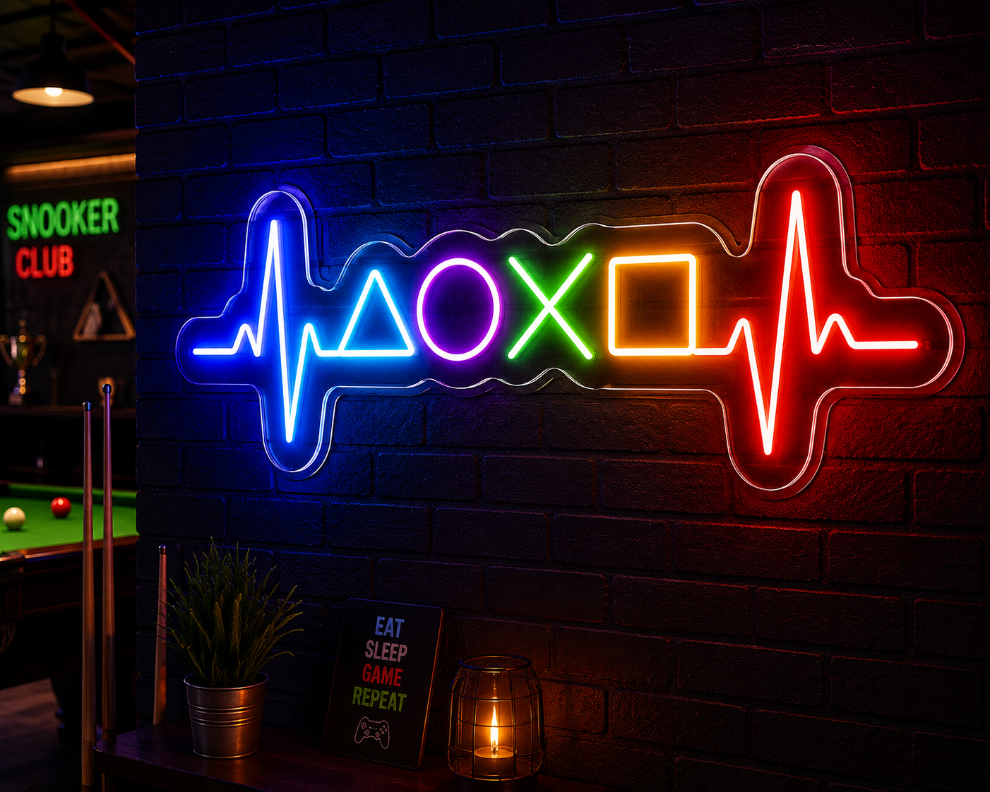 Neon Gaming Club Sign Play Heartbeat Design