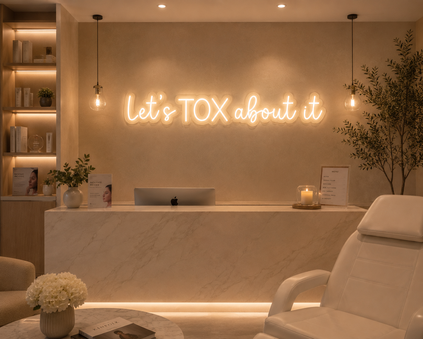 Warm White LED Neon Sign Minimalist Med Spa Wall Decor by Neon.shop