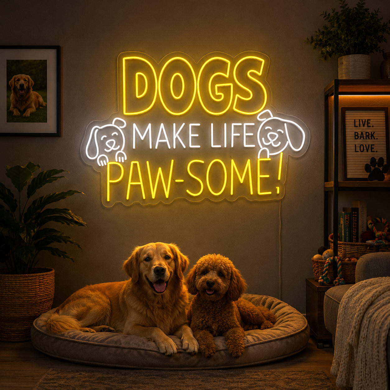 Dogs Make Life Paw-Some Neon Sign Playful LED Wall Décor for Pet Lovers