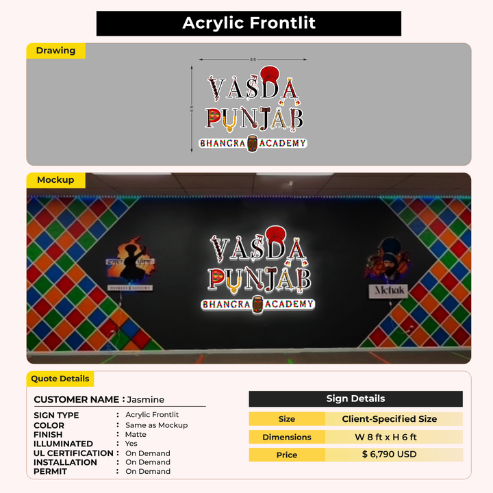 Acrylic Frontlit Sign for Jasmine