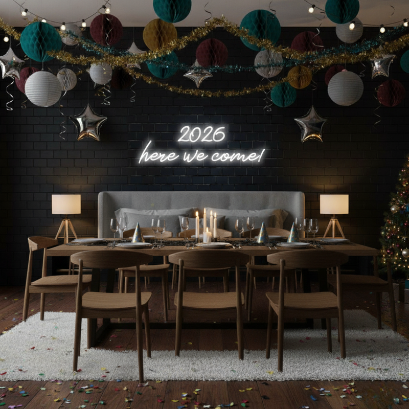 2026 Here We Come LED Neon Sign by Neon.Shop for New Year celebrations