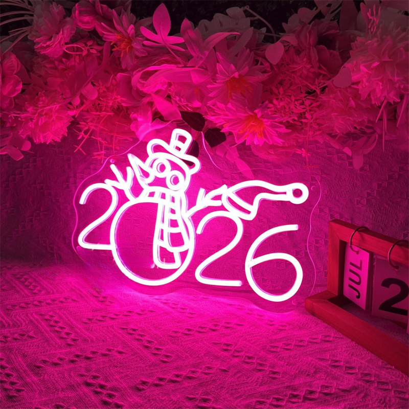 2026 with Snowman Icon Neon sign by Neon.Shop featuring a cute glowing snowman icon