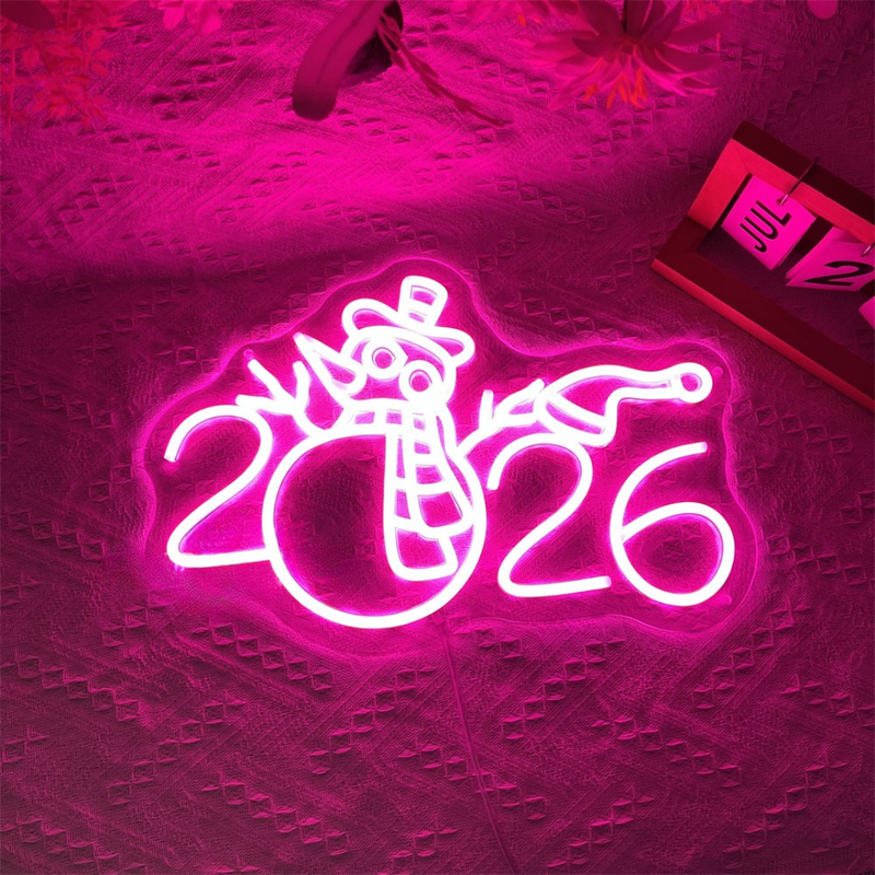 2026 with Snowman Icon Neon sign by Neon.Shop featuring a cute glowing snowman icon