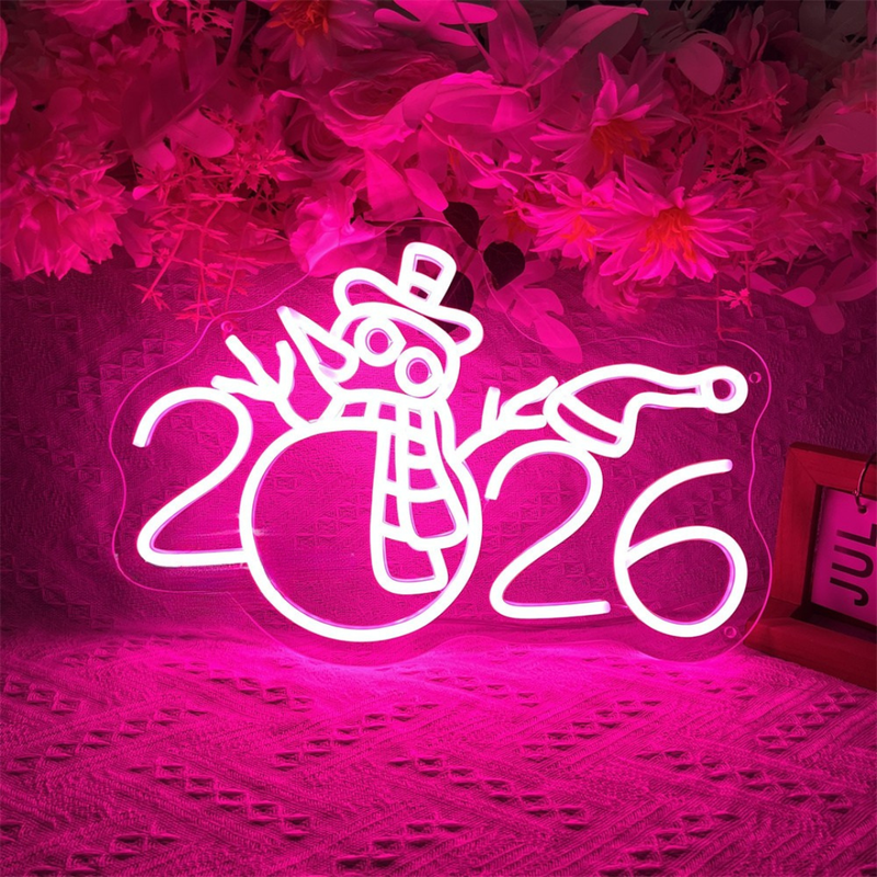 2026 with Snowman Icon Neon sign by Neon.Shop featuring a cute glowing snowman icon