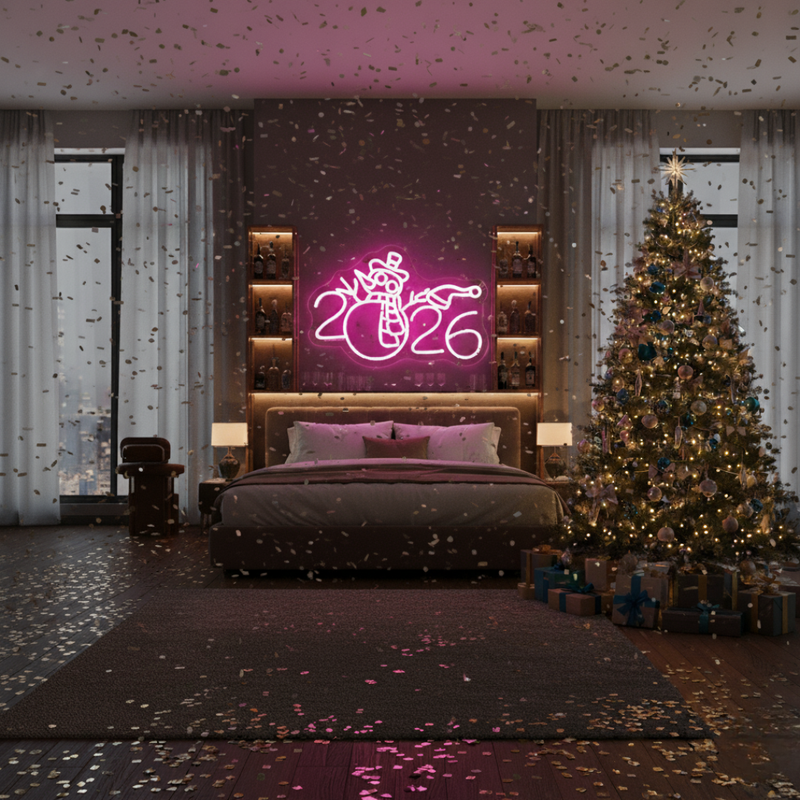 2026 with Snowman Icon Neon sign by Neon.Shop featuring a cute glowing snowman icon