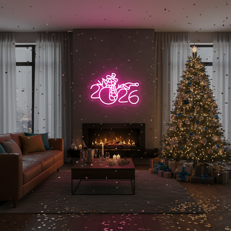 2026 with Snowman Icon Neon sign by Neon.Shop featuring a cute glowing snowman icon