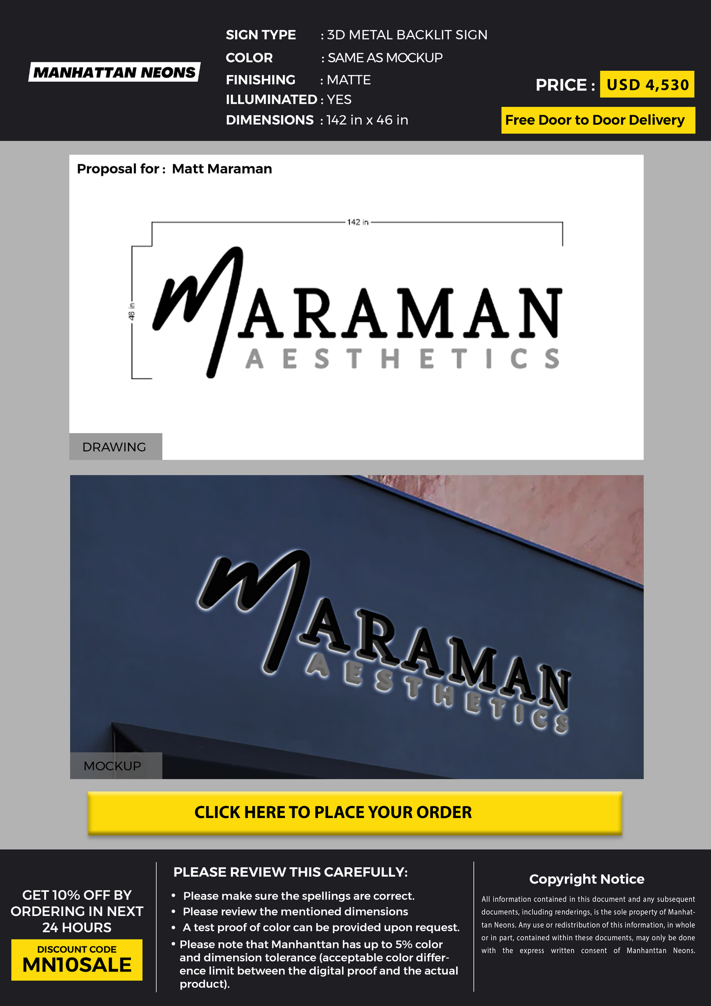 3D Metal Backlit Sign for Matt Maraman