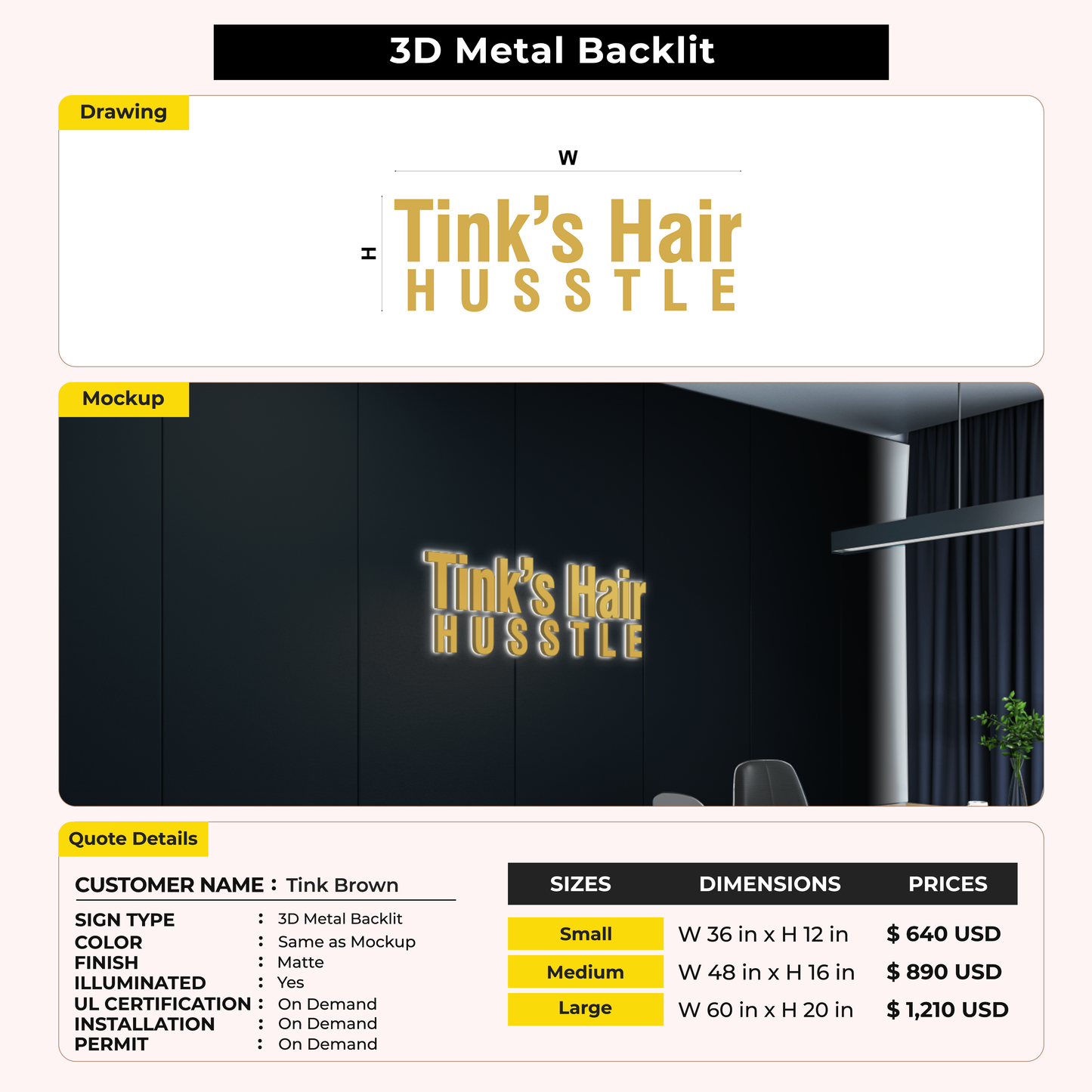 Custome Signs for Tink Brown