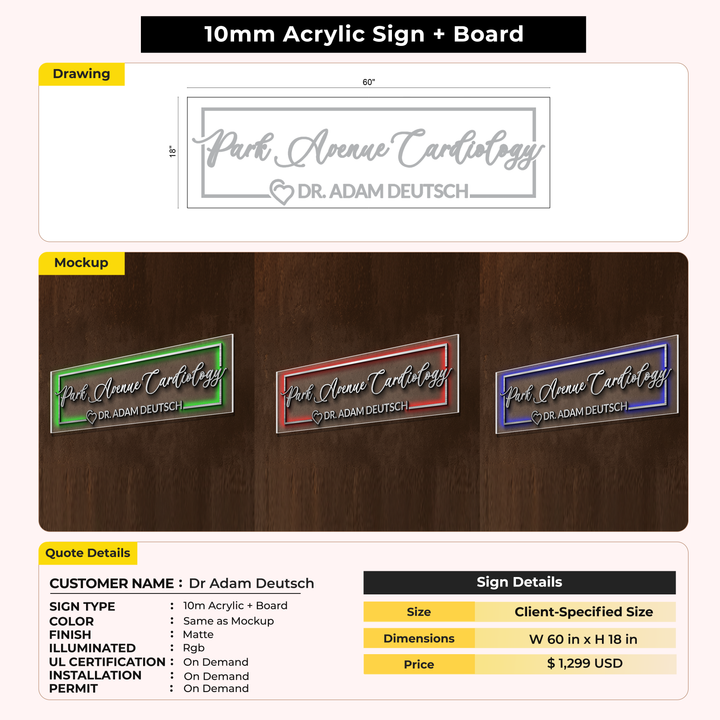 Neon Acrylic Sign For Dr. Adam Deutsch