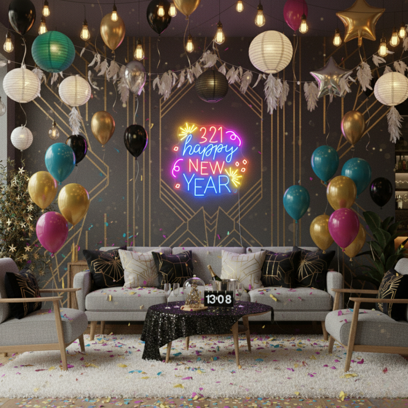 321! Happy New Year LED Neon Sign by Neon.Shop for countdown celebrations