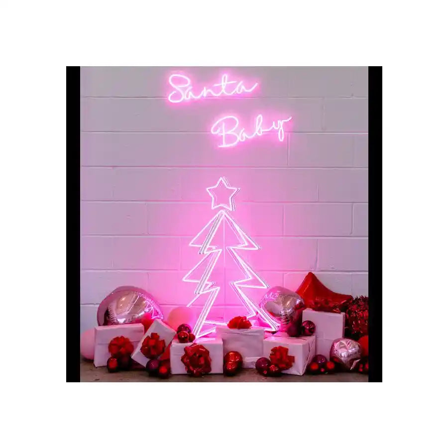 3D LED Tree Merry Christmas Neon Sign by manhattanneons.com - Add a festive touch with this vibrant 3D LED tree neon sign.