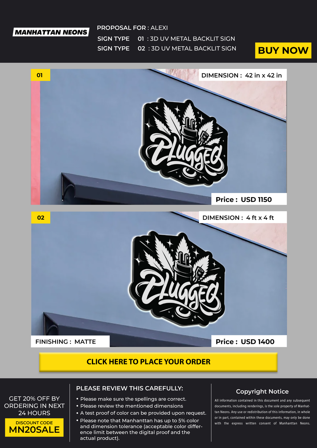 3D UV Metal Backlit Sign For Alexi