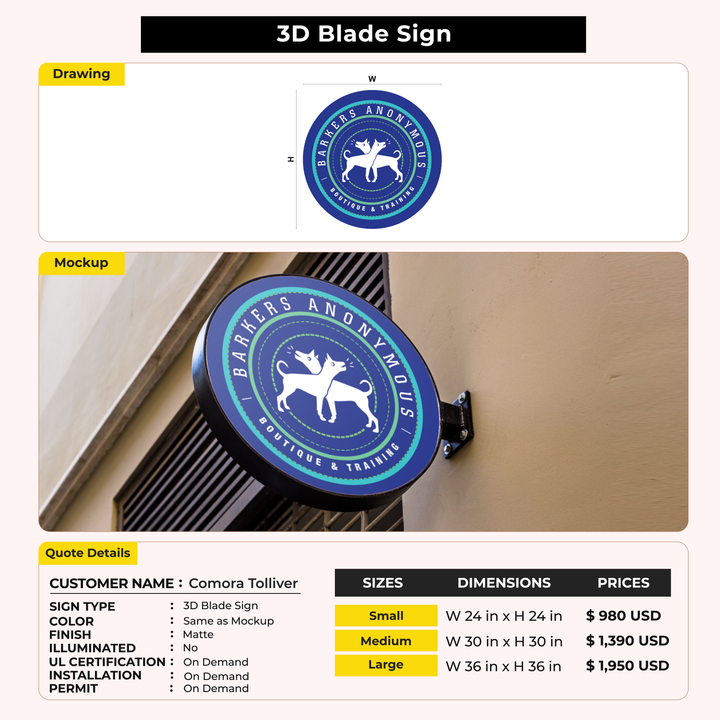 Custom Signs for Comora Tolliver