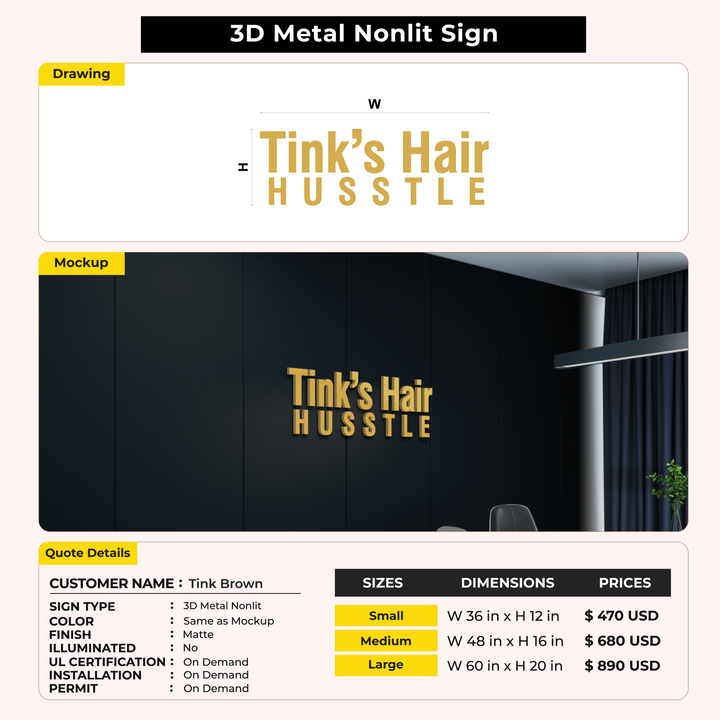 Custome Signs for Tink Brown