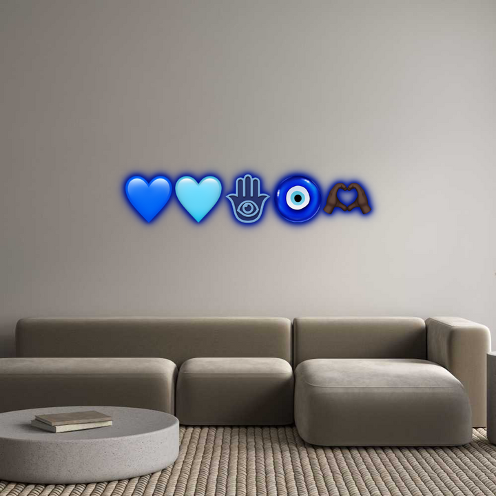 Customized Neon Sign: 💙🩵🪬🧿🫶🏿