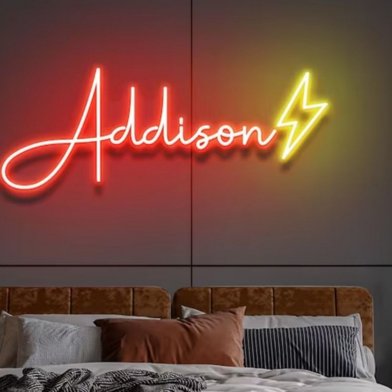 ADDISON Name LED Neon Sign by Neon.Shop glowing in vibrant LED colors, customized name light for home décor, bedroom.