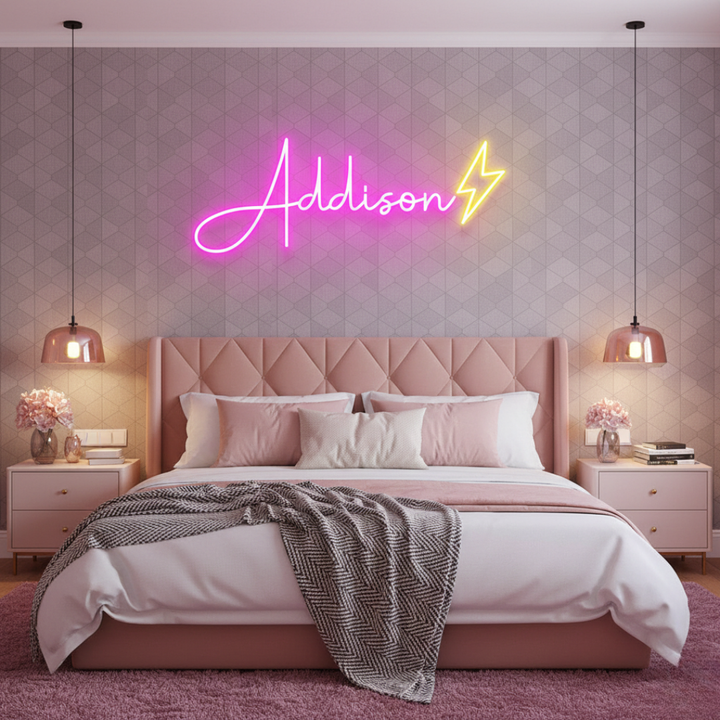 ADDISON Name LED Neon Sign by Neon.Shop glowing in vibrant LED colors, customized name light for home décor, bedroom.