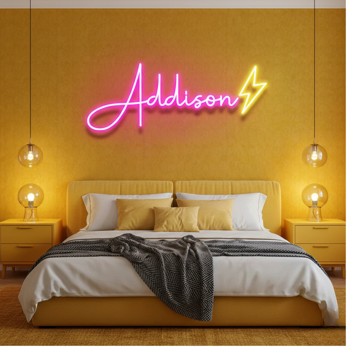 ADDISON Name LED Neon Sign by Neon.Shop glowing in vibrant LED colors, customized name light for home décor, bedroom.