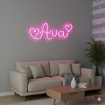 AVA LED Neon Name Sign by Neon.Shop adding vibrant LED glow to bedrooms, home offices, and living spaces.