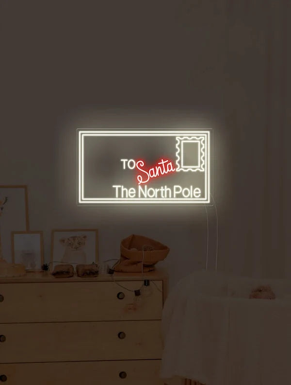 A Letter to Santa Playroom Merry Christmas Neon Sign by Neon.Shop with glowing LED lettering for kids’ holiday décor.