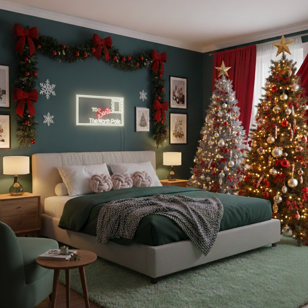 A Letter to Santa Playroom Merry Christmas Neon Sign by Neon.Shop with glowing LED lettering for kids’ holiday décor.