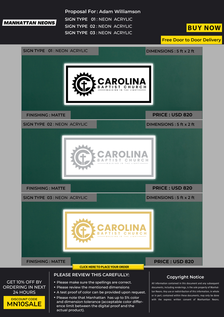 Neon Acrylic Signs for Adam Williamson