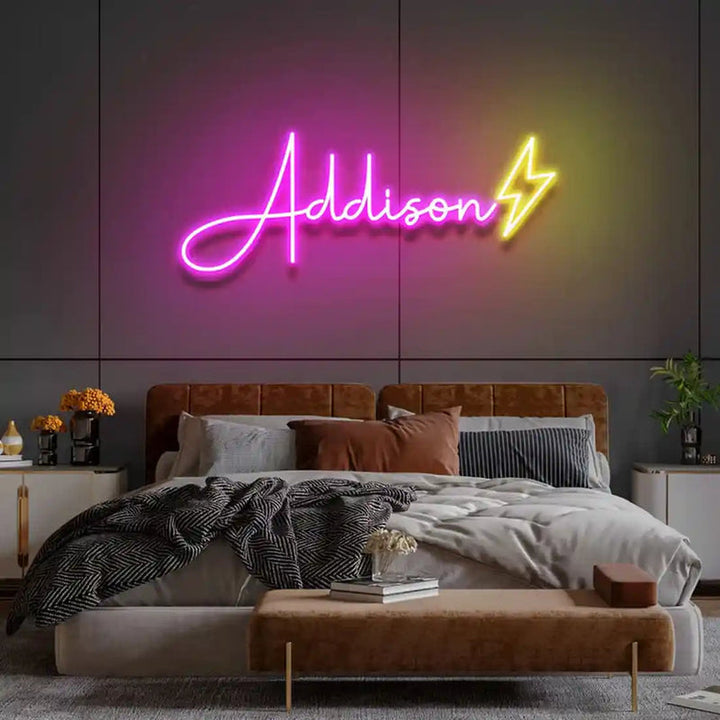ADDISON Name LED Neon Sign by Neon.Shop glowing in vibrant LED colors, customized name light for home décor, bedroom.