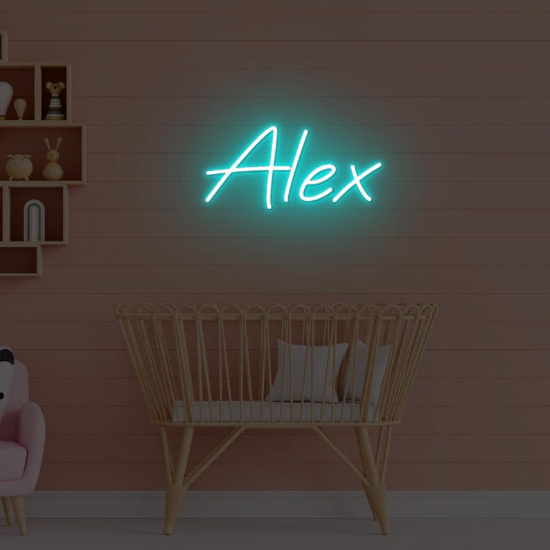 Alex Name LED Neon Sign in premium customizable LED tubing, personalized wall-mounted name light décor by Neon.Shop for home rooms, events, and gifting.