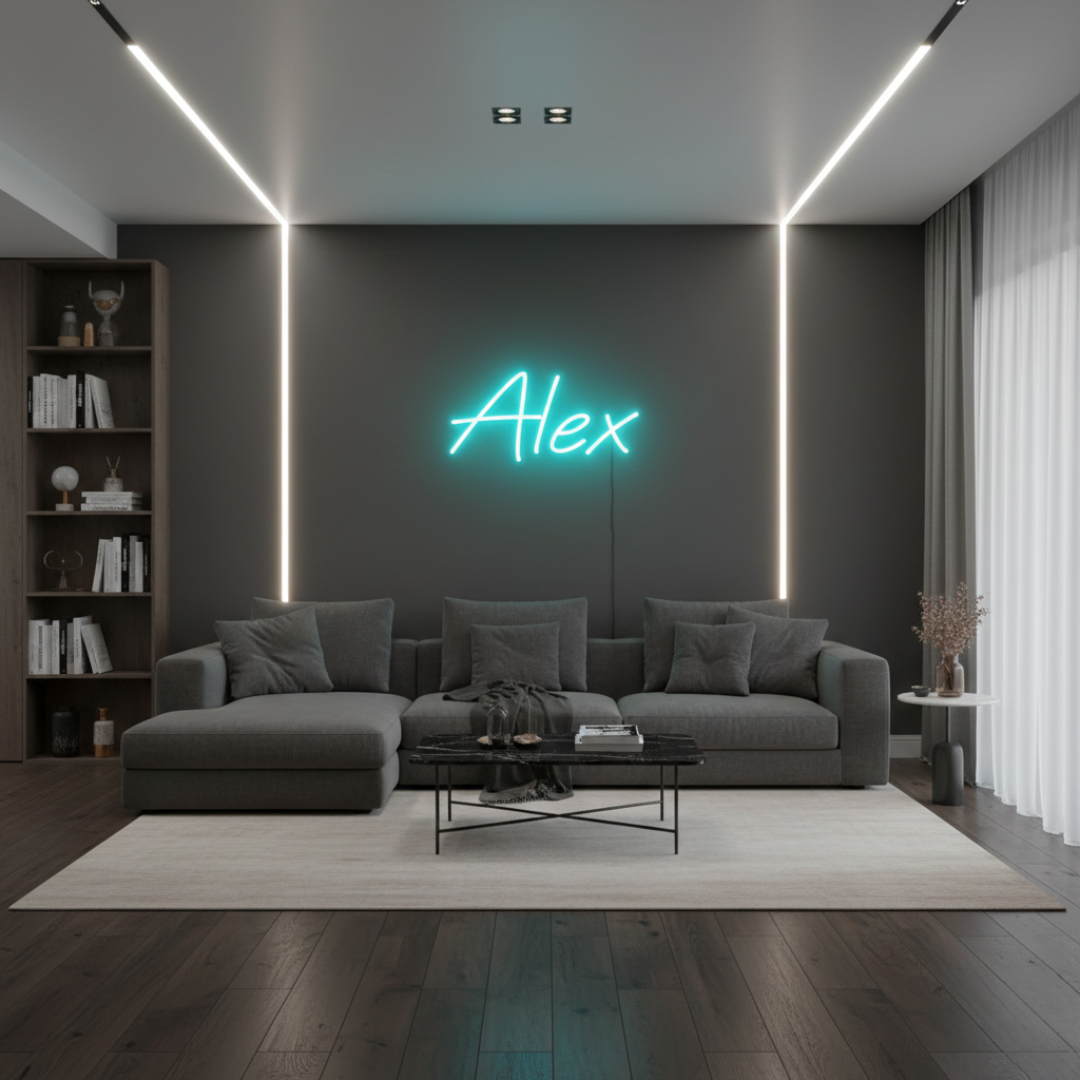 Alex Name LED Neon Sign in premium customizable LED tubing, personalized wall-mounted name light décor by Neon.Shop for home rooms, events, and gifting.