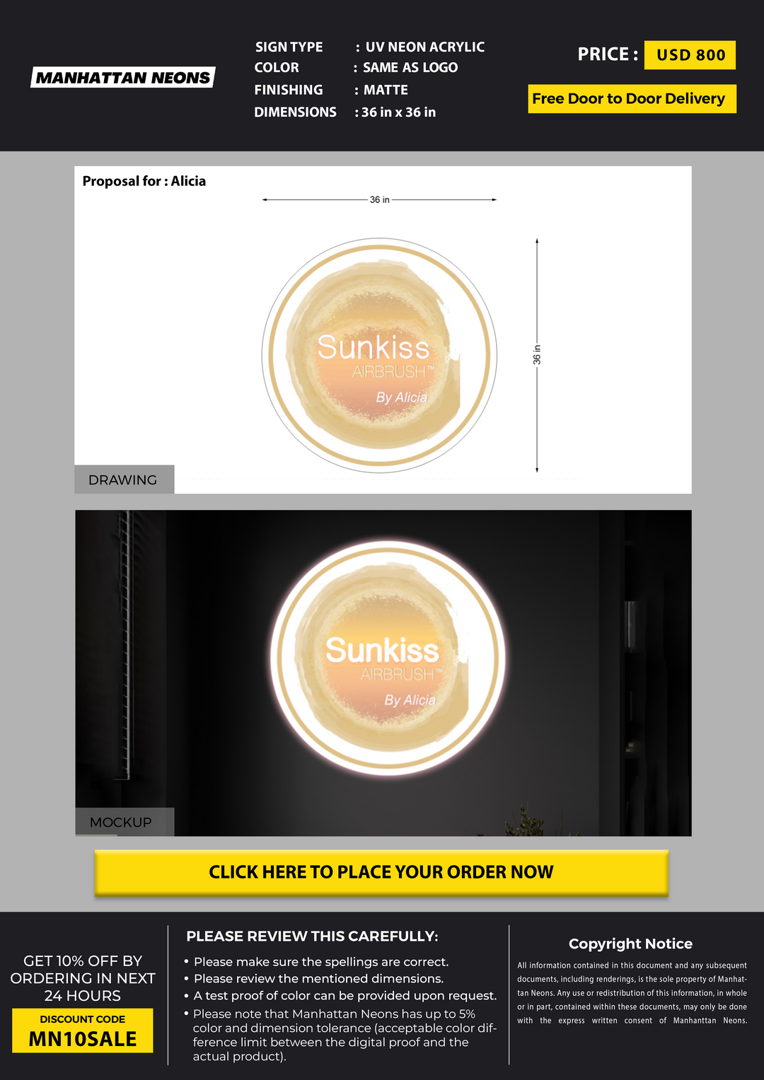 Neon Acrylic Sign for Alicia