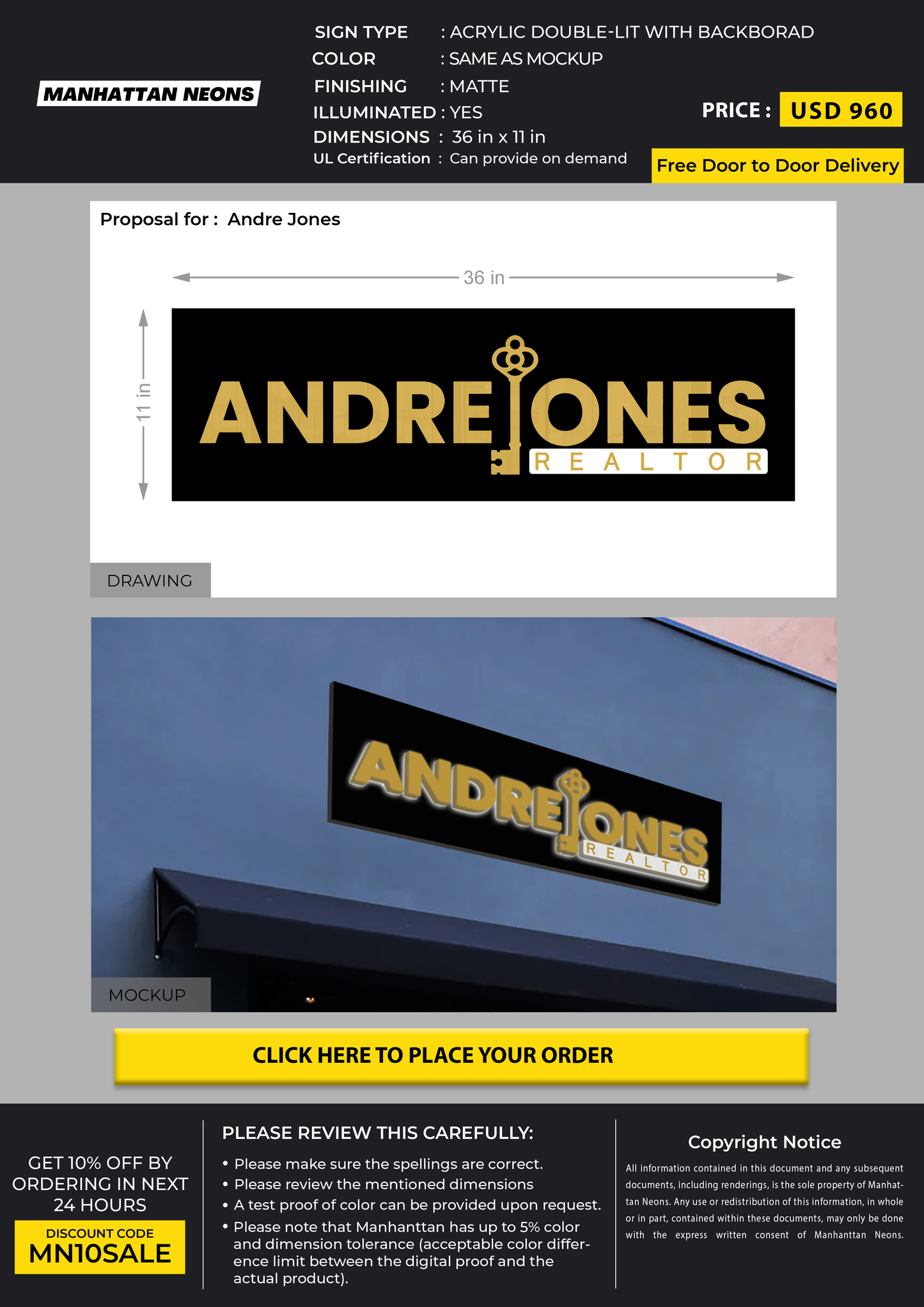 3D Acrylic Doublelit Sign for Andre Jones