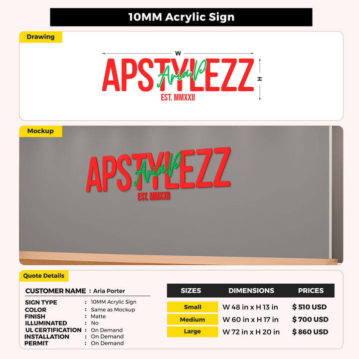 Custom Signs For Aria Porter